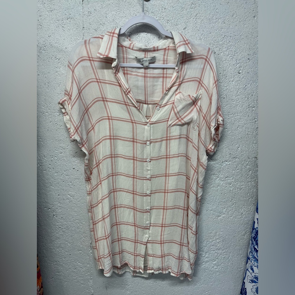 Anthro The Good Jane Plaid Button-Up Tunic Top / Mini Dress w/ slip liner Small